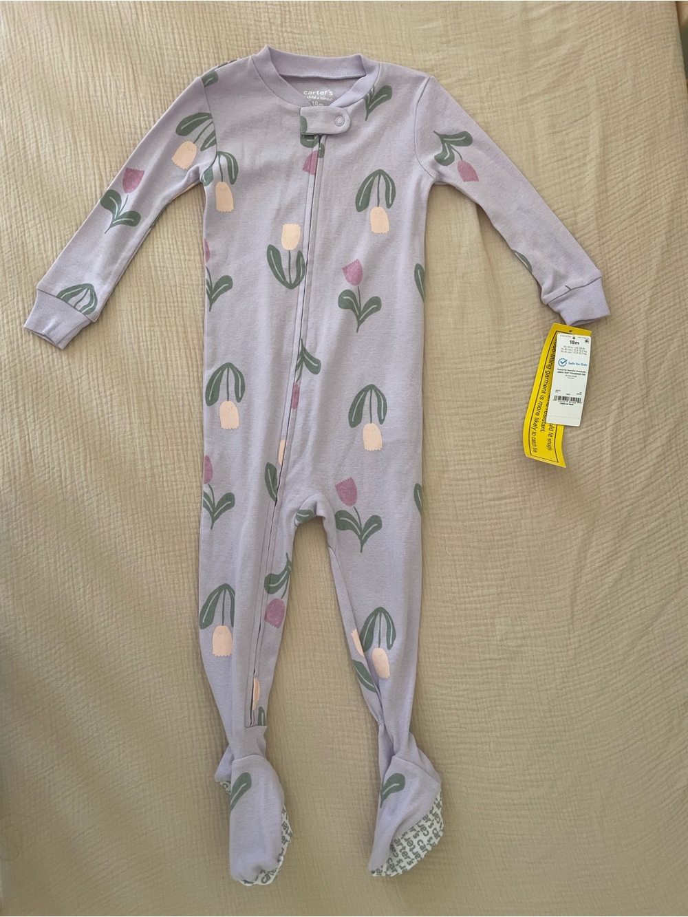 New Carter’s child of mine Lavender Tulip Zip Footed One-Piece Pajamas 18M